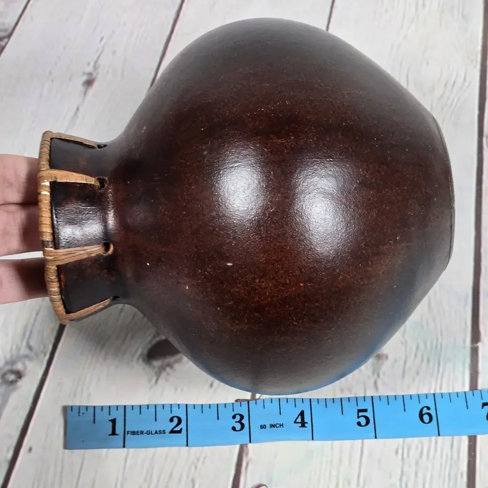 Vintage Dark Brown Gourd Vase‎ Decorative Rustic Woven Neck Accent - Picture 8 of 8